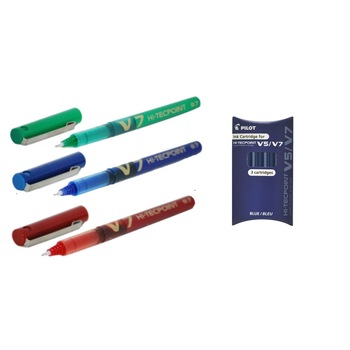Set roller reincarcabil Pilot V7 Hi-Tecpoint 0.7 mm albastru, rosu, verde + 3 rezerve albastre Set roller reincarcabil Pilot V7 Hi-Tecpoint 0.7 mm albastru, rosu, verde + 3 rezerve albastre