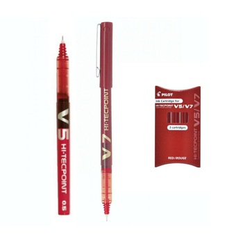 Set roller reincarcabil Pilot V7 Hi-Tecpoint 0.7 mm + Pilot V5 Hi-Tecpoint 0.5 mm + 3 rezerve , rosu Set roller reincarcabil Pilot V7 Hi-Tecpoint 0.7 mm + Pilot V5 Hi-Tecpoint 0.5 mm + 3 rezerve , rosu