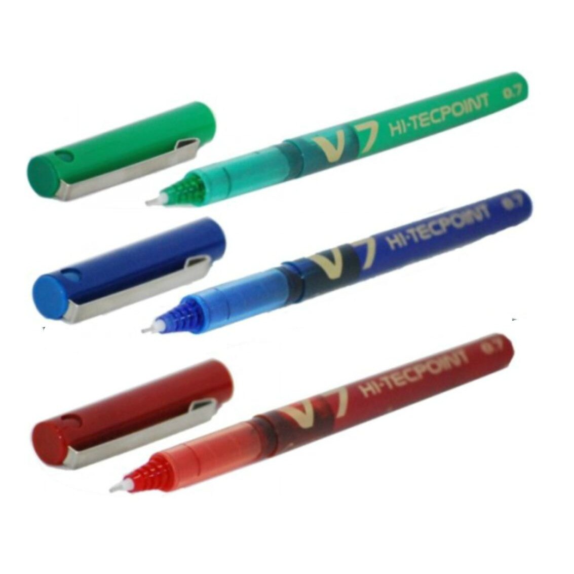 Set roller reincarcabil Pilot V7 Hi-Tecpoint 0.7 mm albastru, rosu, verde