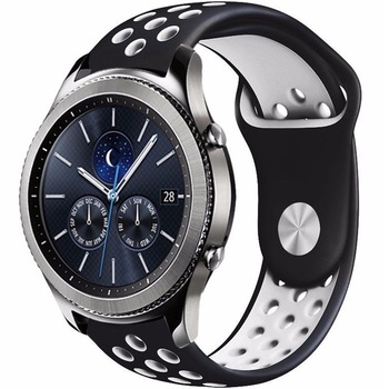 Curea ceas Smartwatch Samsung Gear S3, iUni Silicon Sport 22 mm Black-White