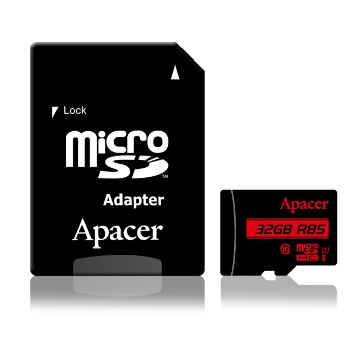 Apacer MicroSDHC kártya, 32 GB, Class 10 UHS-I adapterrel, 85 MB / s
