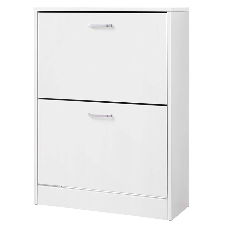 VASAGLE Dulap pantofi cu 2 usi rabatabile, din MDF, pentru 8-12 perechi, 60x24x84cm, alb