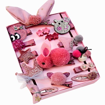 Set de par, copii, 17 agrafe, 6 elastice, cutie cadou, roz Set de par, copii, 17 agrafe, 6 elastice, cutie cadou, roz