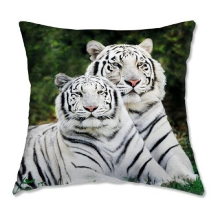 Декоративна възглавница двулицева 3 Digital Limited с дигитален печат, Бели тигри, White tigers 40х40см
