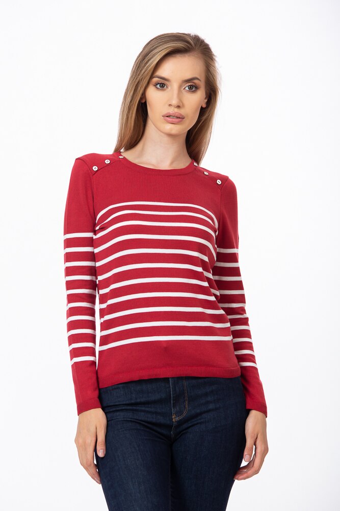 Pulover de dama BE YOU cu dungi, Rosu, S