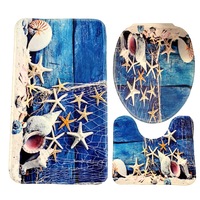 Set 3 Bucati Covorase Baie FizioTab, Antiderapante, Model Scoici 1, Albastru/Galben