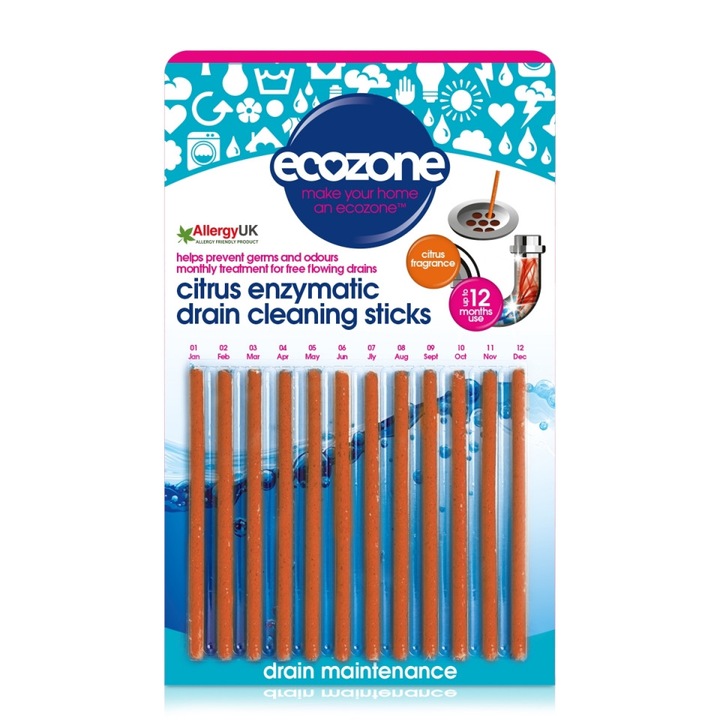 Stick pentru desfundarea tevilor si eliminarea mirosului neplacut, cu citrice, Ecozone, 12 bucati
