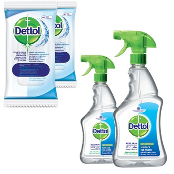 Pachet Dettol 2 x servetele 40 buc + 2 x spray dezinfectant 500 ml Pachet Dettol 2 x servetele 40 buc + 2 x spray dezinfectant 500 ml