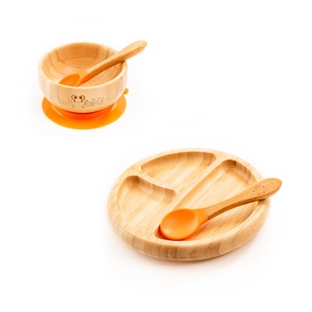 Pachet castronas, farfurie si 2 lingurite Oaki, Portocaliu Pachet castronas, farfurie si 2 lingurite Oaki, Portocaliu