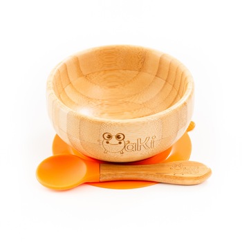 Set castronas si lingurita din bambus organic Oaki, Portocaliu Set castronas si lingurita din bambus organic Oaki, Portocaliu