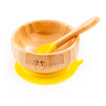 Set castronas si lingurita din bambus organic Oaki, Galben Set castronas si lingurita din bambus organic Oaki, Galben