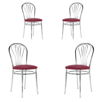 Set 4 scaune dining MF Venus, cadru cromat, PU, visiniu Set 4 scaune dining MF Venus, cadru cromat, PU, visiniu