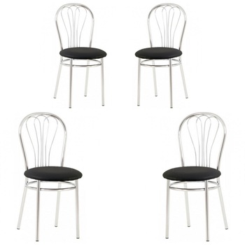 Set 4 scaune dining MF Venus, cadru cromat, PU, negru