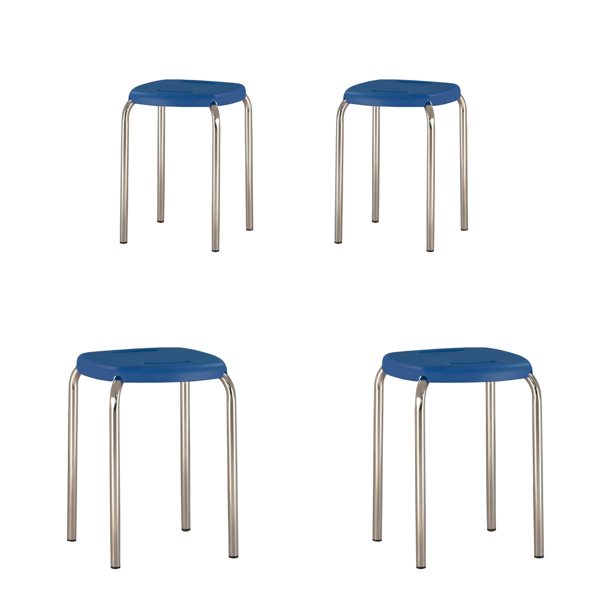 Set 4 taburete de bucatarie MF Boom, cadru cromat, albastru