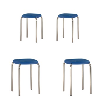 Set 4 taburete de bucatarie MF Boom, cadru cromat, albastru Set 4 taburete de bucatarie MF Boom, cadru cromat, albastru
