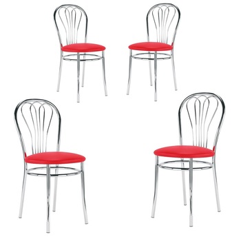 Set 4 scaune dining MF Venus, cadru cromat, PU, rosu Set 4 scaune dining MF Venus, cadru cromat, PU, rosu
