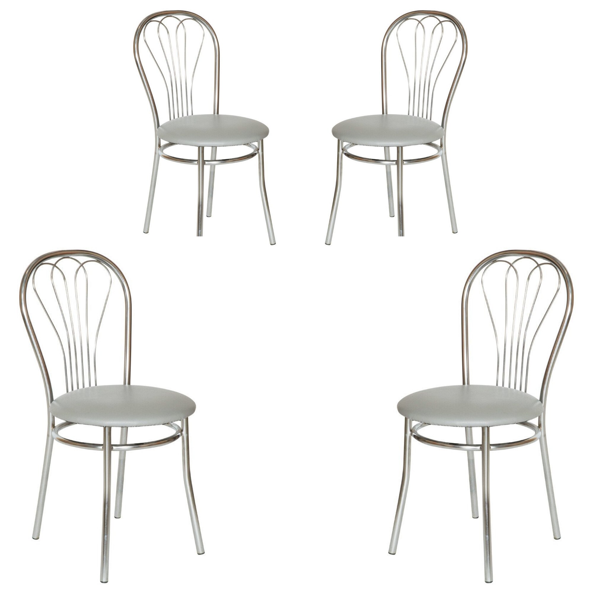 Set 4 scaune dining MF Venus, cadru cromat, PU, gri deschis