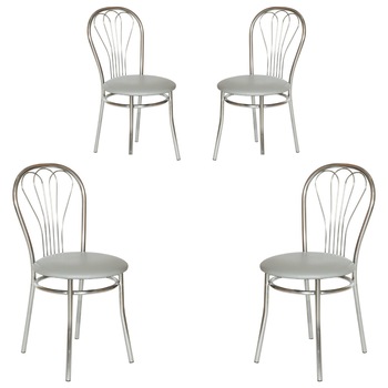 Set 4 scaune dining MF Venus, cadru cromat, PU, gri deschis Set 4 scaune dining MF Venus, cadru cromat, PU, gri deschis