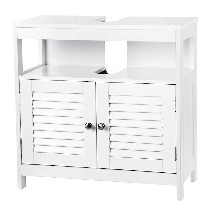 VASAGLE Dulap baie baza lavoar, cu 2 usi, 2 compartimente, alb 60x60x30 cm, alb