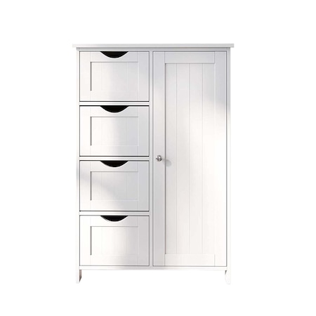 Dulap de depozitare pentru baie, VASAGLE, Dulap pentru podea cu raft reglabil si 4 sertare, Alb LHC41W