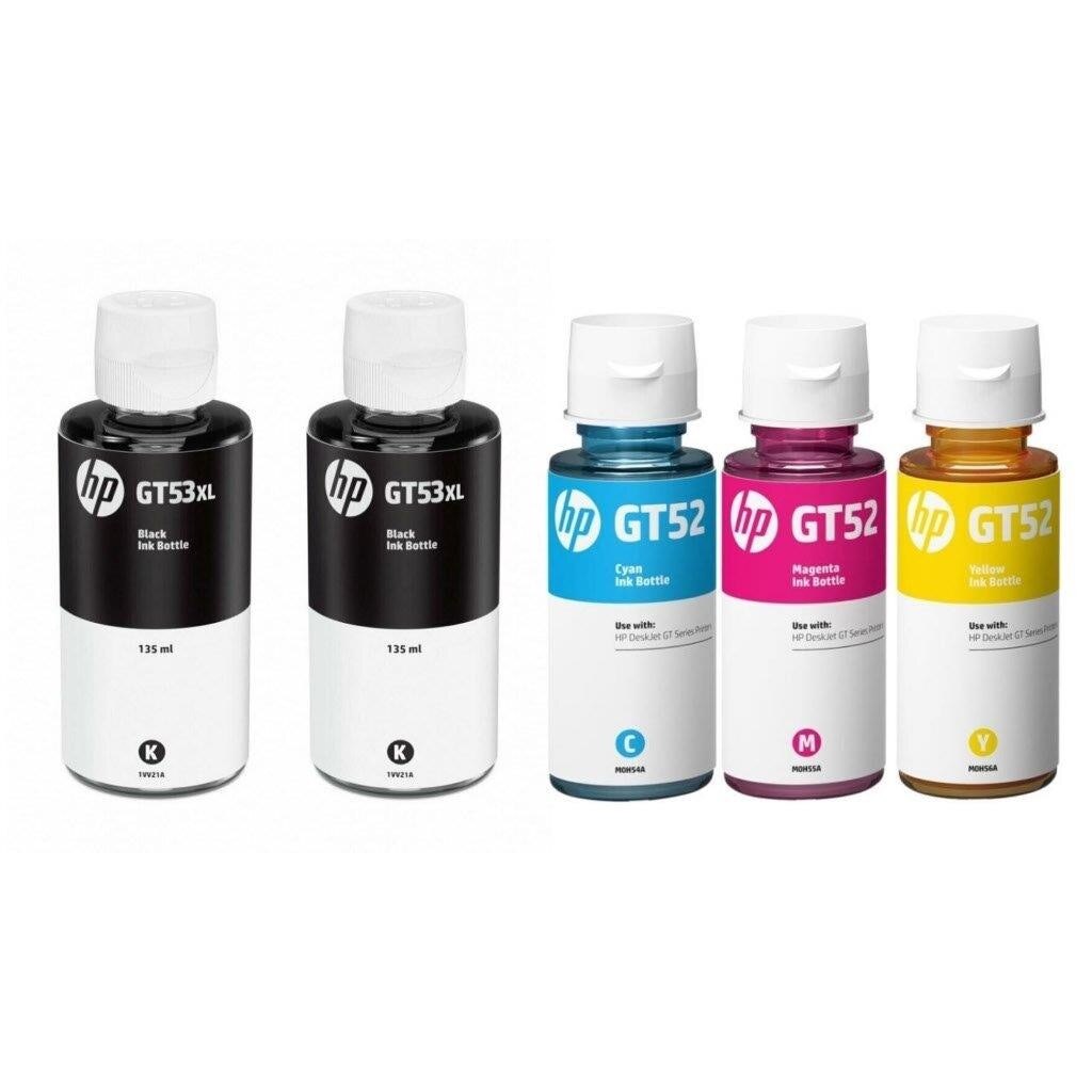 Pachet flacon refill cerneala 1VV21AE GT53XL negru x 2 M0H54AE GT52 cyan M0H55AE GT52 magenta M0H56AE GT52 galben HP original 480ml 36.000 pagini