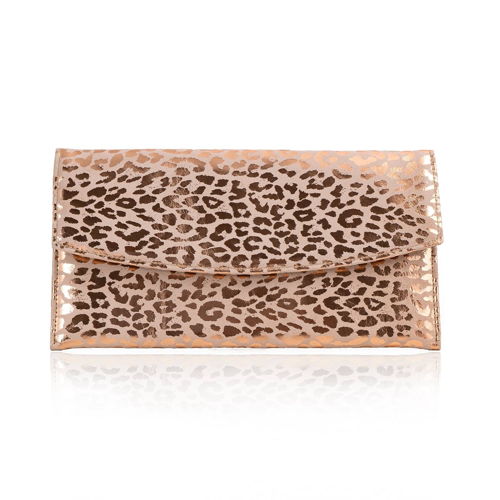 Poseta plic Anna, din piele auriu pal cu animal print