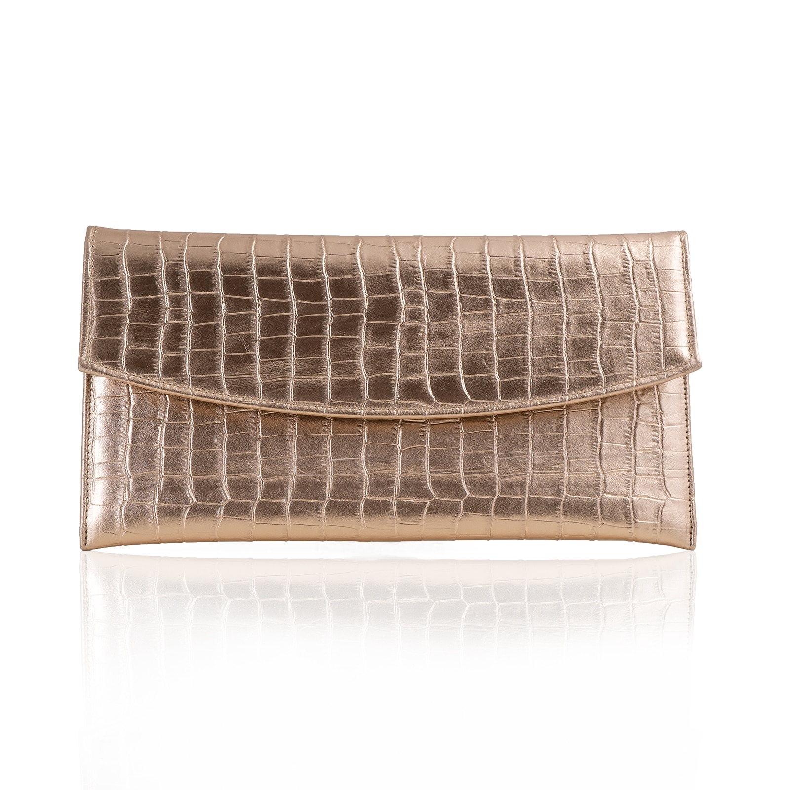 Poseta plic Anna, din piele laminata auriu-roze cu textura croco