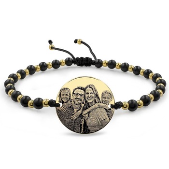 Bratara mix onix si bilute personalizata Foto Graveaza Povestea Ta, Argint 925 placat cu Aur 24K, Banut 22 mm Bratara mix onix si bilute personalizata Foto Graveaza Povestea Ta, Argint 925 placat cu Aur 24K, Banut 22 mm