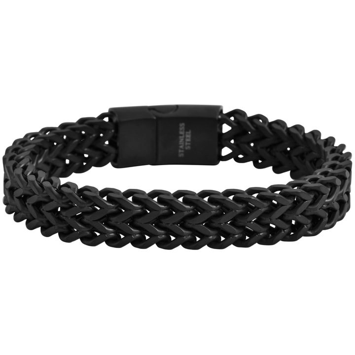 Bratara unisex, Akzent, neagra, inox, 19cm
