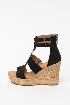 UGG, Sandale tip espadrile din piele intoarsa, cu talpa wedge Kolfax UGG, Sandale tip espadrile din piele intoarsa, cu talpa wedge Kolfax