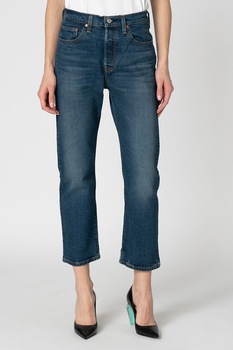 Levi's, Blugi crop cu talie inalta 501®, Albastru inchis, W28-L28 Levi's, Blugi crop cu talie inalta 501®, Albastru inchis, W28-L28