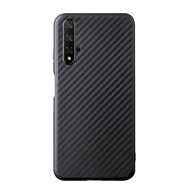 Кейс Gekko iSlim, За Huawei Nova 5T, Карбоново покритие, Силикон, 0.3 мм, Черен