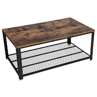 Masa de cafea VASAGLE, masa de cocktail, usor de asamblat, industriala, cu cadru din otel si raft de depozitare, pentru camera de zi, dormitor, Maro rustic si Negru LCT61X