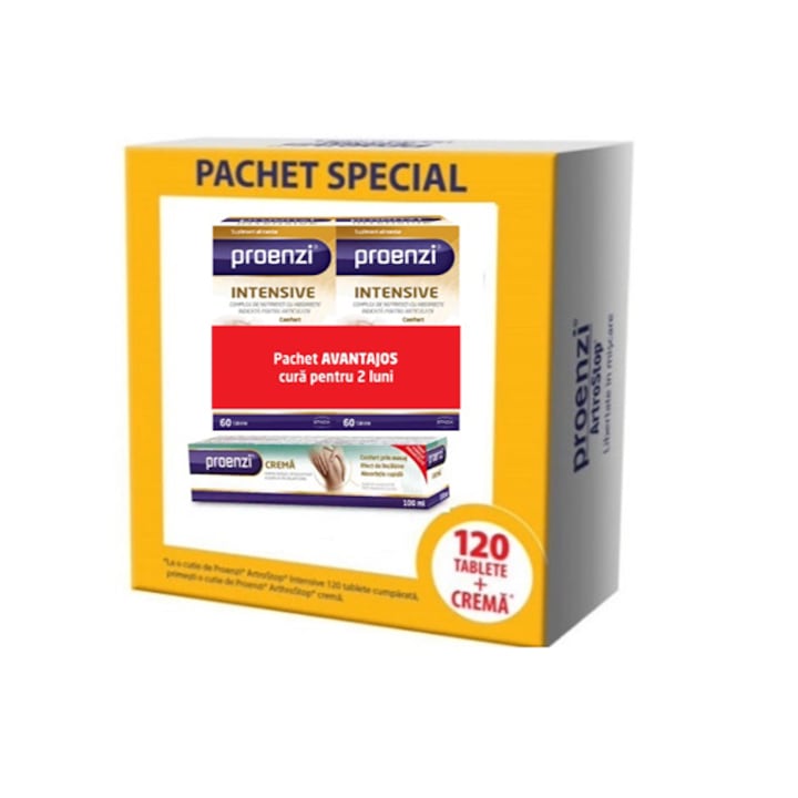 Pachet Proenzi ArtroStop Intensive 120 tablete + crema Proenzi ArthroStop Cadou