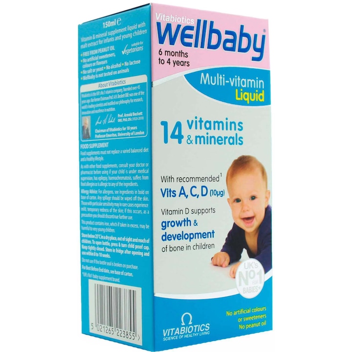 Хранителна добавка VitaBiotics, Wellbaby сироп, 14 витамина и минерала, 150 мл