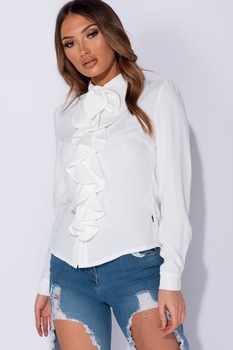 Parisian - Дамска риза с дълъг ръкав и панделка, Бяла, Размер L