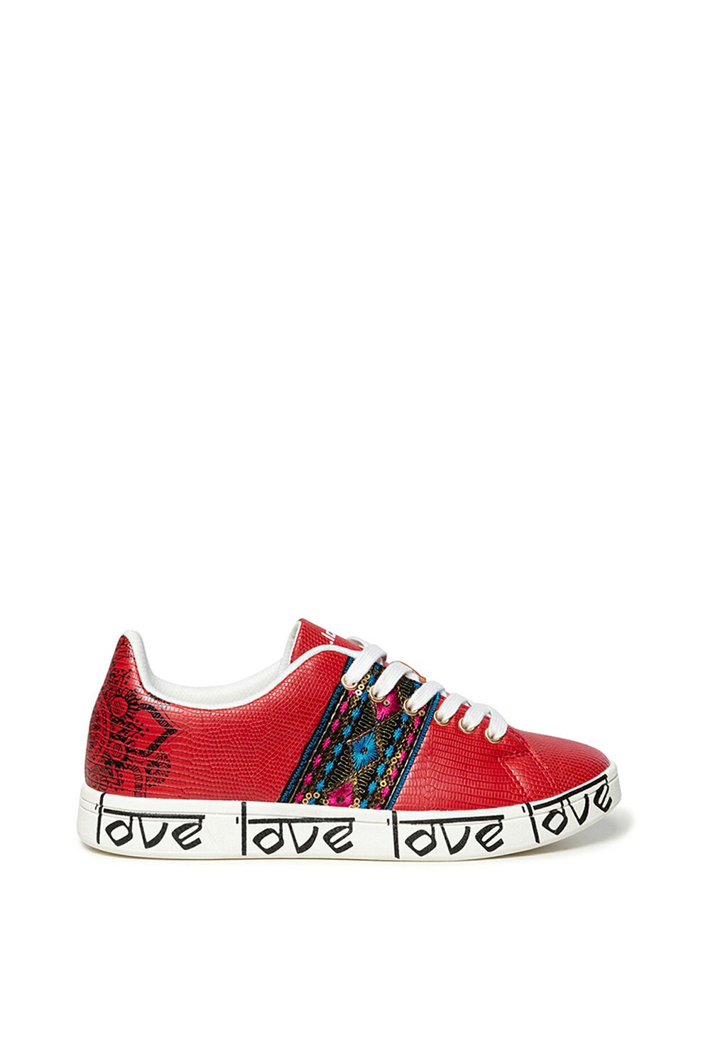 DESIGUAL, Pantofi sport de piele ecologica cu aplicatii etnice
