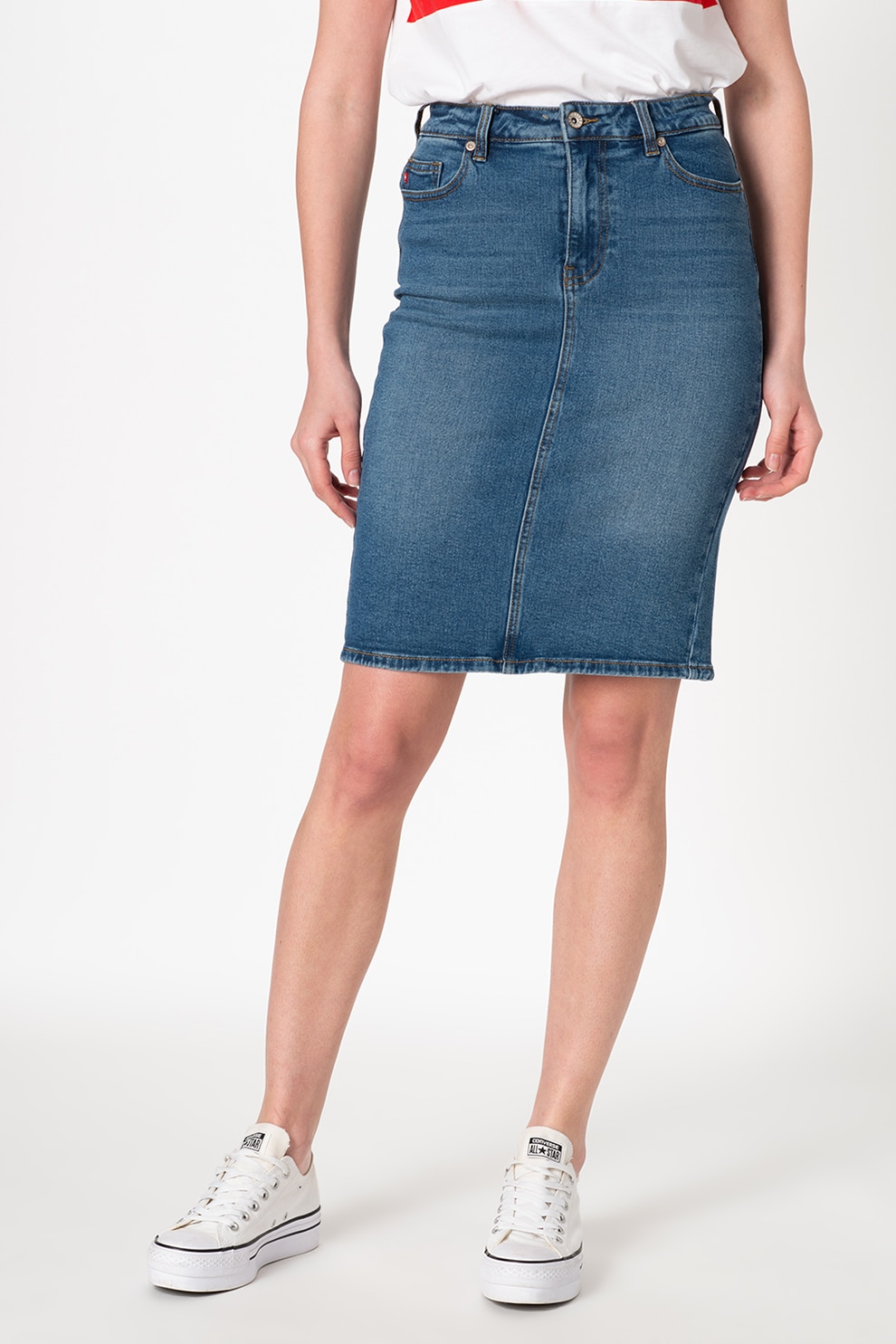 Big Star, Fusta mini de denim cu aspect decolorat, Albastru