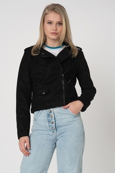 Big Star, Jacheta biker de piele intoarsa ecologica Zorgana, Negru, L Big Star, Jacheta biker de piele intoarsa ecologica Zorgana, Negru, L