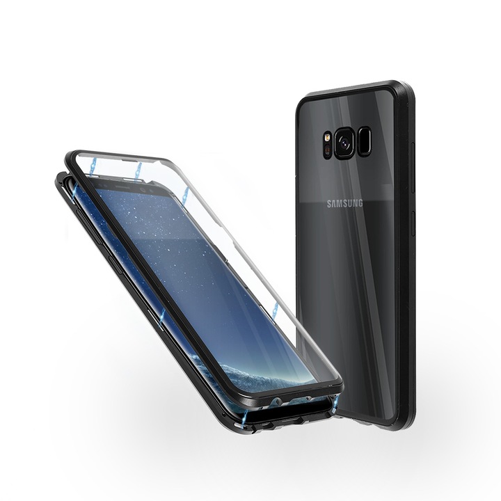 Магнитен 360° Kейс Fashion Case за Samsung S9 Plus, Стъкло отпред и отзад, 2 Стъкла, Черен