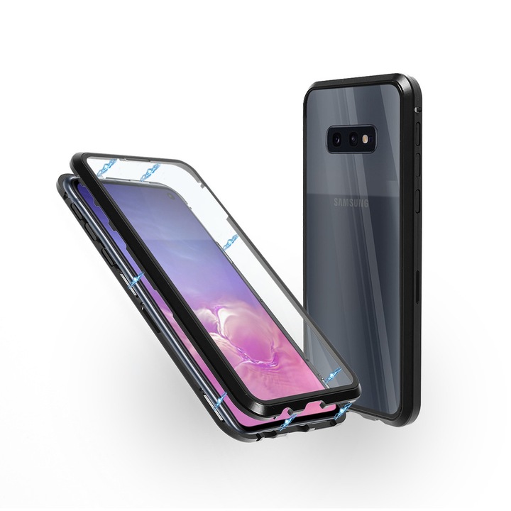 Магнитен 360° Kейс Fashion Case за Samsung S10e, Стъкло отпред и отзад, 2 Стъкла, Черен