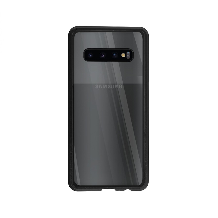 Магнитен Кейс за Samsung Galaxy S10, Стъклен гръб, Черен