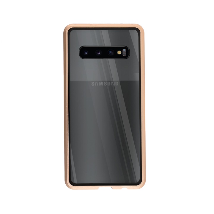 Mágneses tok Samsung Galaxy S10 telefonhoz, üveg hátlap, arany