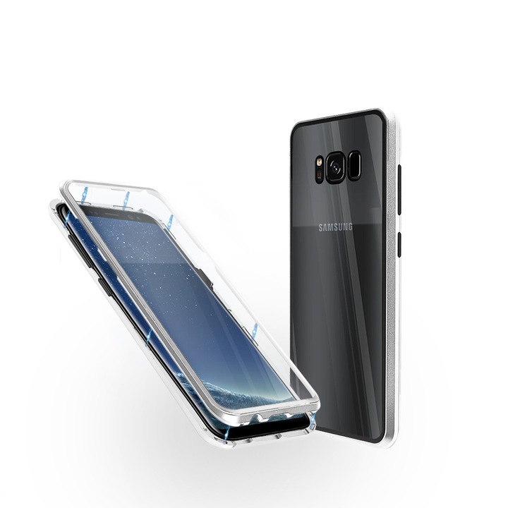 Алуминиев 360-градусов кейс Fashion Case за Samsung S8 Plus, Магнитен, 2 Стъкла, Сребрист
