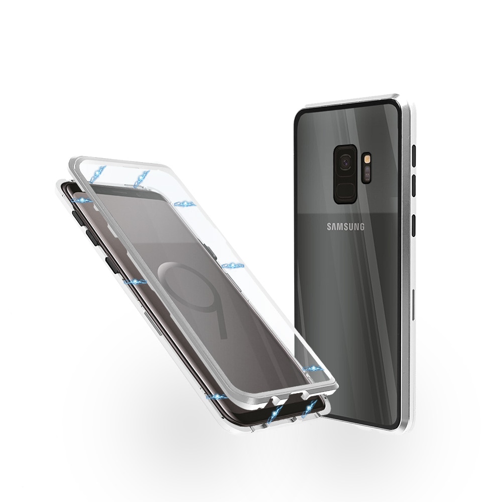 Carcasa magnetica pentru Samsung S9, Sticla, 360 °, Argintiu