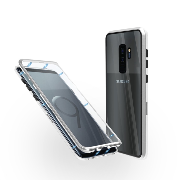 Алуминиев 360-градусов кейс Fashion Case за Samsung S9 Plus, Магнитен, 2 Стъкла, Сребрист