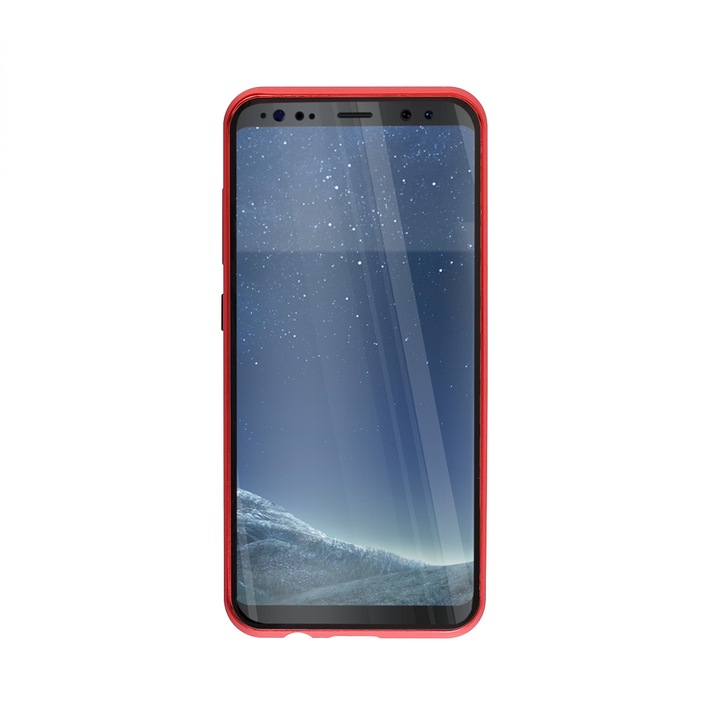 Алуминиев 360° калъф за Samsung Galaxy S8 Plus от две части със стъкло отпред и отзад, Магнитен, Червен