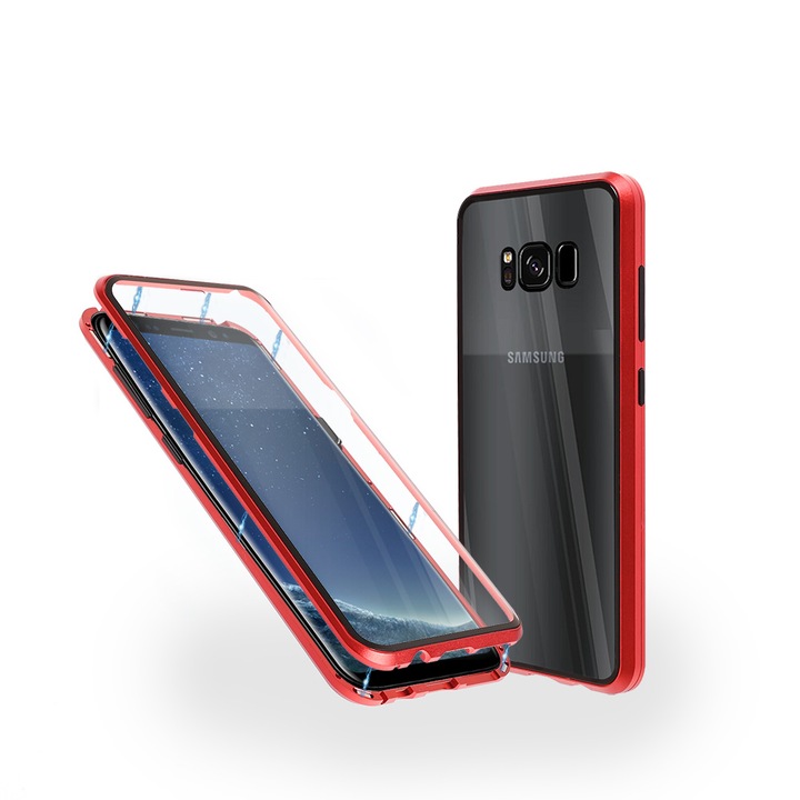 Алуминиев 360-градусов кейс Fashion Case за Samsung S8 Plus, Магнитен, 2 Стъкла, Червен