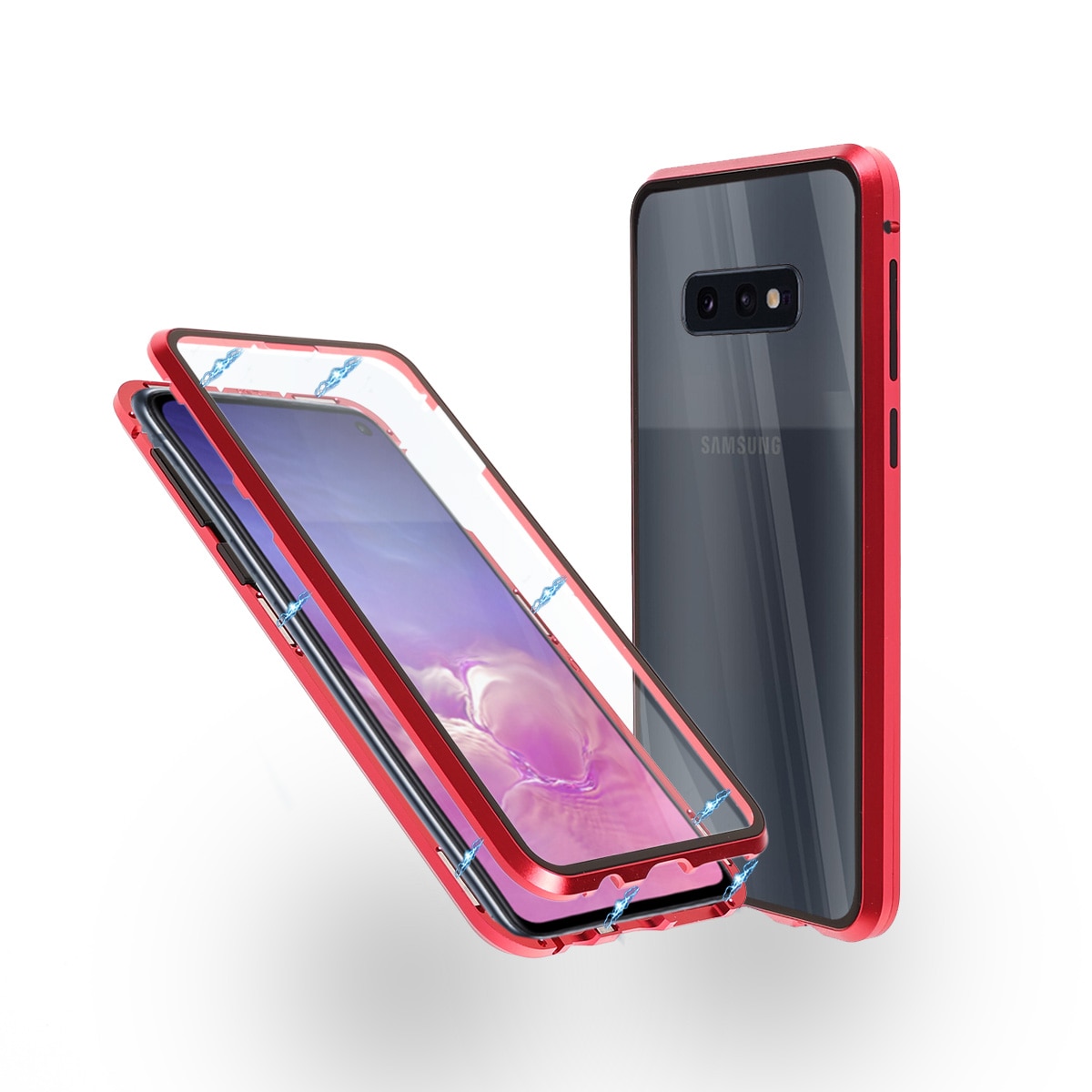 Carcasa magnetica pentru Samsung S10e, Sticla, 360 °, Rosu