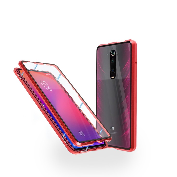 Алуминиев 360-градусов кейс Fashion Case за Xiaomi K20 Pro, Магнитен, 2 Стъкла, Червен